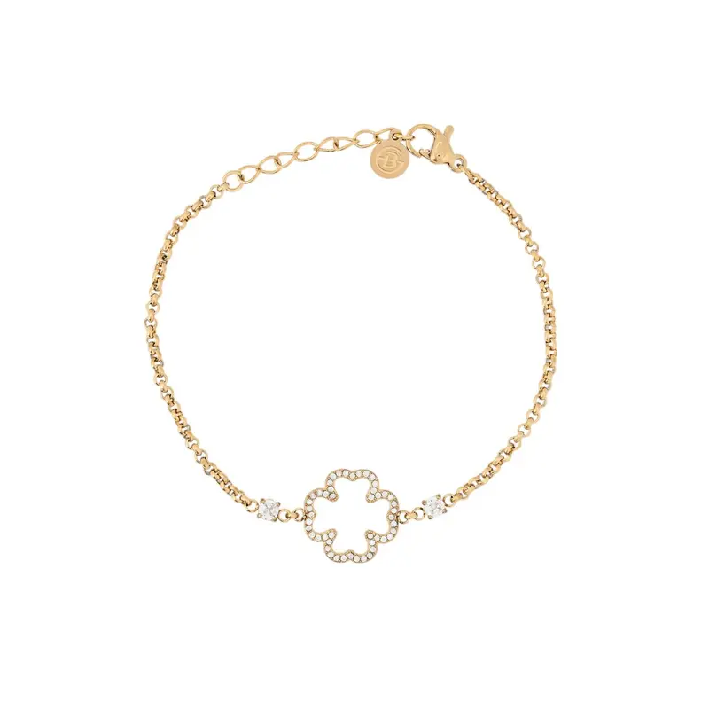 Pulsera de acero inoxidable con trébol de circonitas acabado oro - mbyou