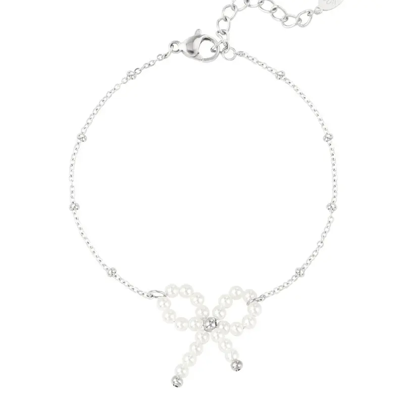 Pulsera de acero inoxidable con un lazo de perlas y con esferas en la cadena - mbyou
