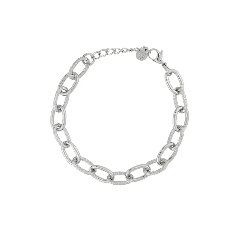 Pulsera de acero inoxidable de eslabones con diferentes texturas en acabado plata