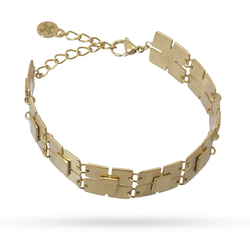 Pulsera de acero pulido mate con diseño de cuadrados acabado oro - mbyou