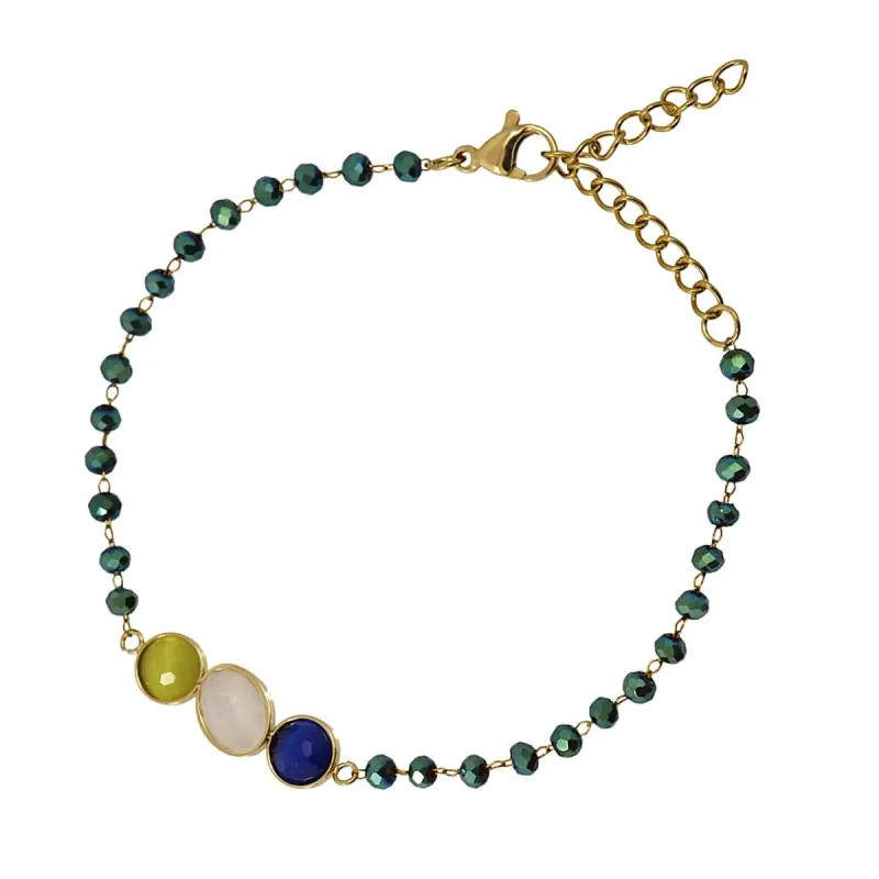 Pulsera de acero quirúrgico con piedras de cristal en en distintos colores acabado oro