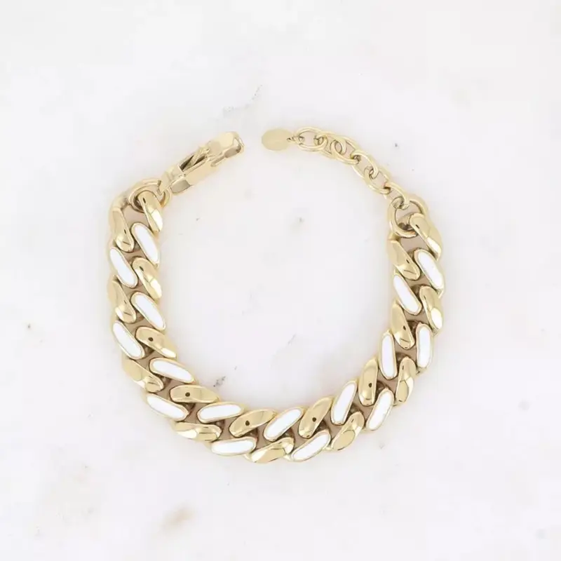 Pulsera de acero tipo cadena con eslabones grandes acabado oro y blanco