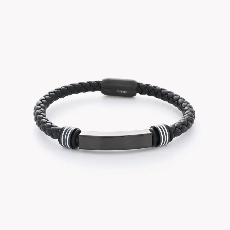 Pulsera de hombre acero inoxidable rayado acabado negro