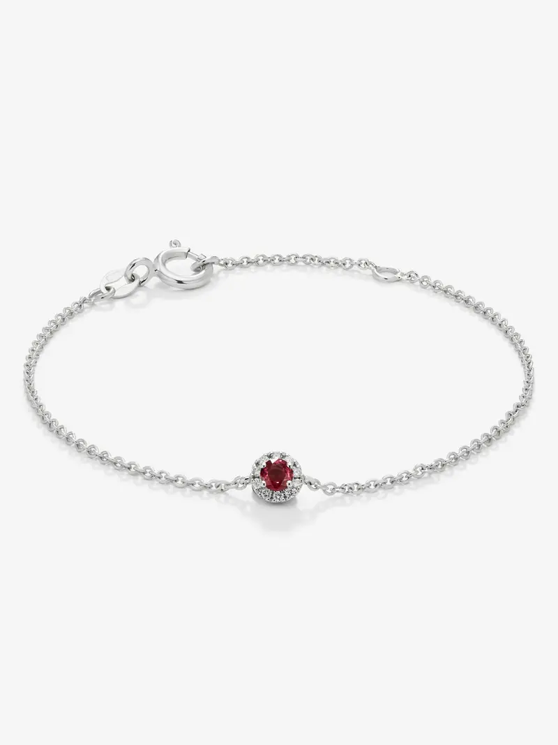 Pulsera de oro blanco de 18K con rubí 0,21 cts y diamantes 0,06 cts
