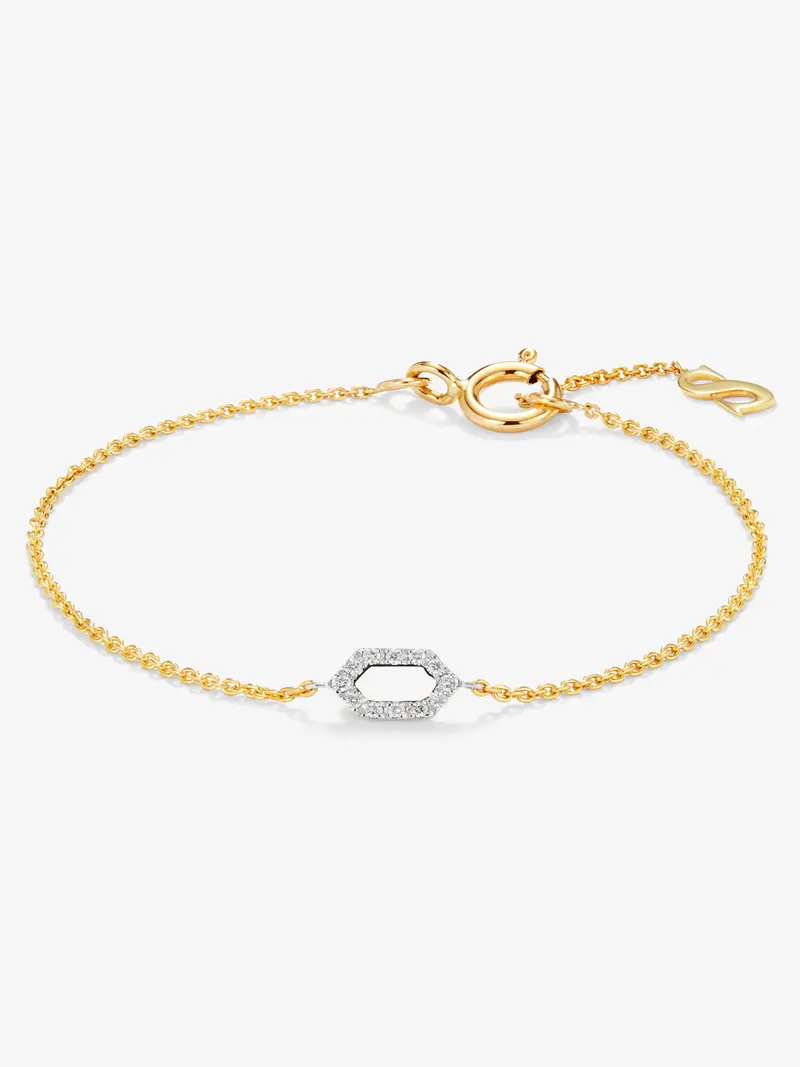 Pulsera de oro blanco y amarillo de 18K con diamantes blancos en talla brillante de 0,03 cts