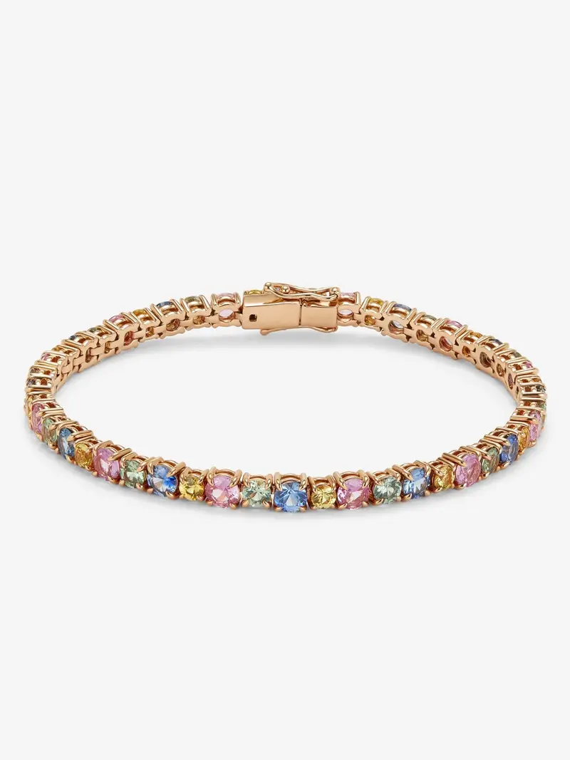 Pulsera de oro rosa de 18K con 46 zafiros multicolor en talla brillante