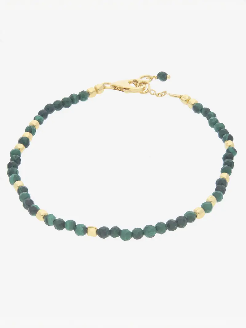 Pulsera de plata 925 chapada en oro con cuentas de malaquita