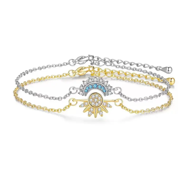 Pulsera de Sol Bicolor en Plata para Mujer, Estilo Layered