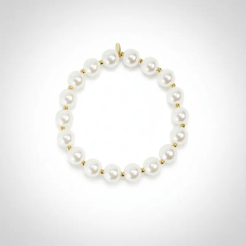 Pulsera elástica de perlas y cuentas doradas en forma esférica