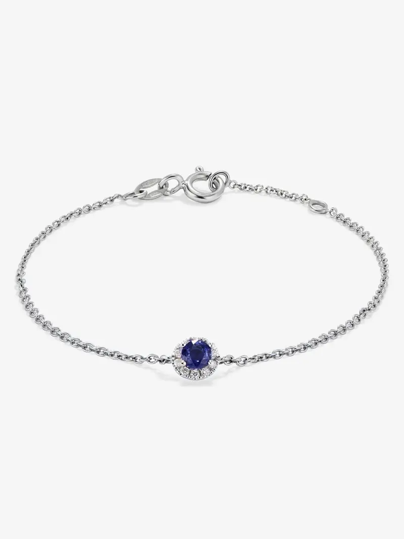 Pulsera orla de oro blanco de 18K con zafiro y diamante