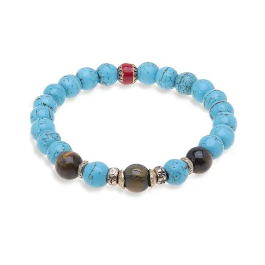 Pulsera PLATADEPALO BB021A turquesas, ojo de tigre y bronce