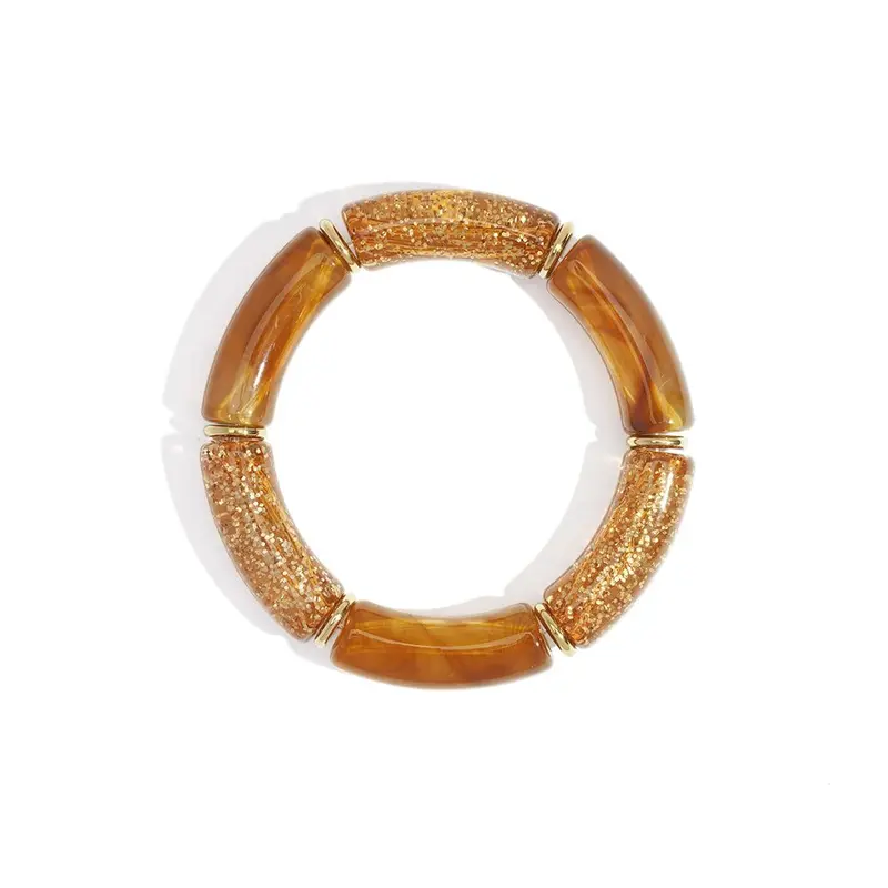 Pulsera rígida de acero con cuentas acrílicas de estilo retro en color ámbar - mbyou