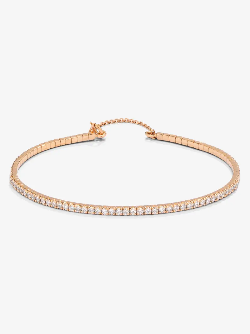 Pulsera rígida de oro rosa de 18K con 42 diamantes blancos en talla brillante con un total de 0,75 cts