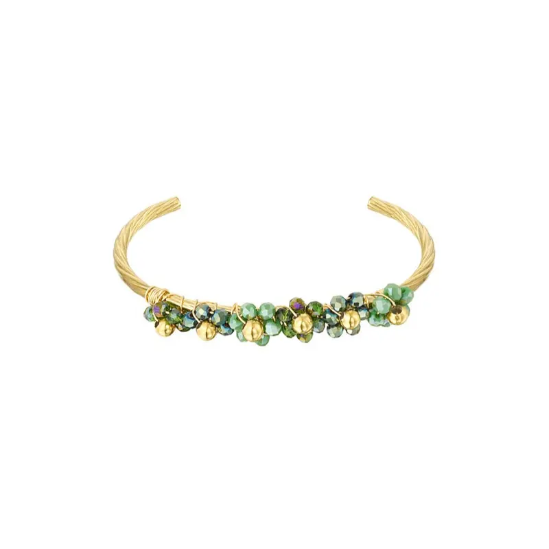 Pulsera semirígida de acero inoxidable de flores hechas con hematites de color verde - mbyou