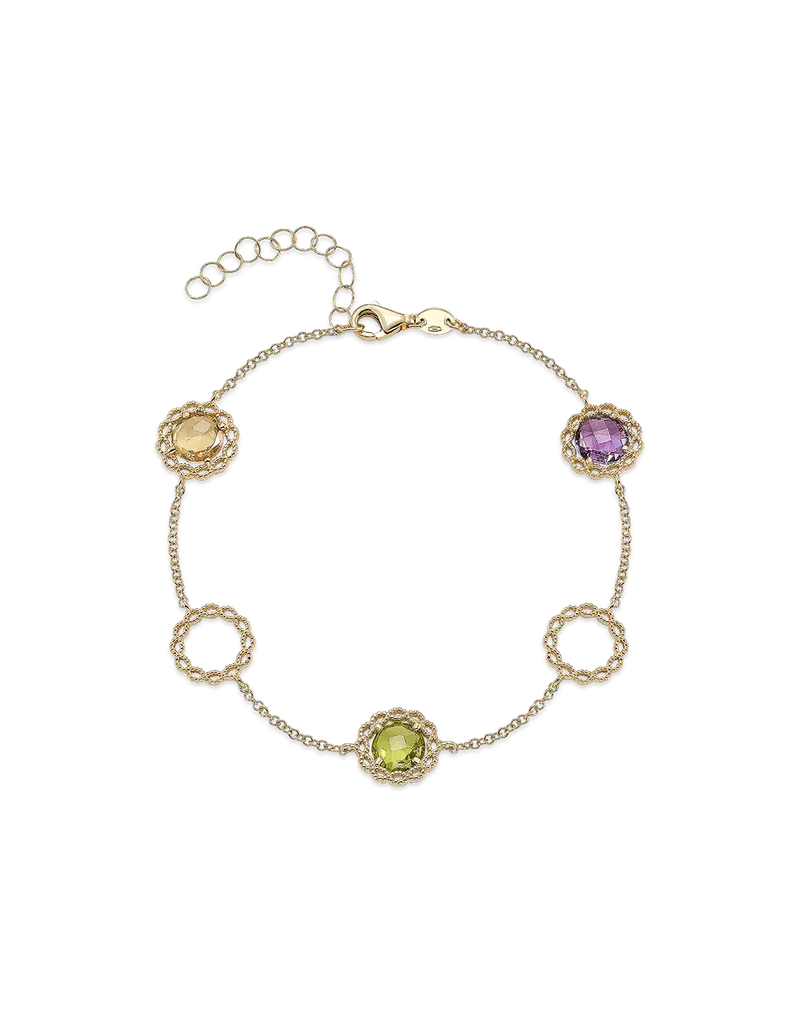 Pulsera Sevilla citrino, amatista y peridoto, oro