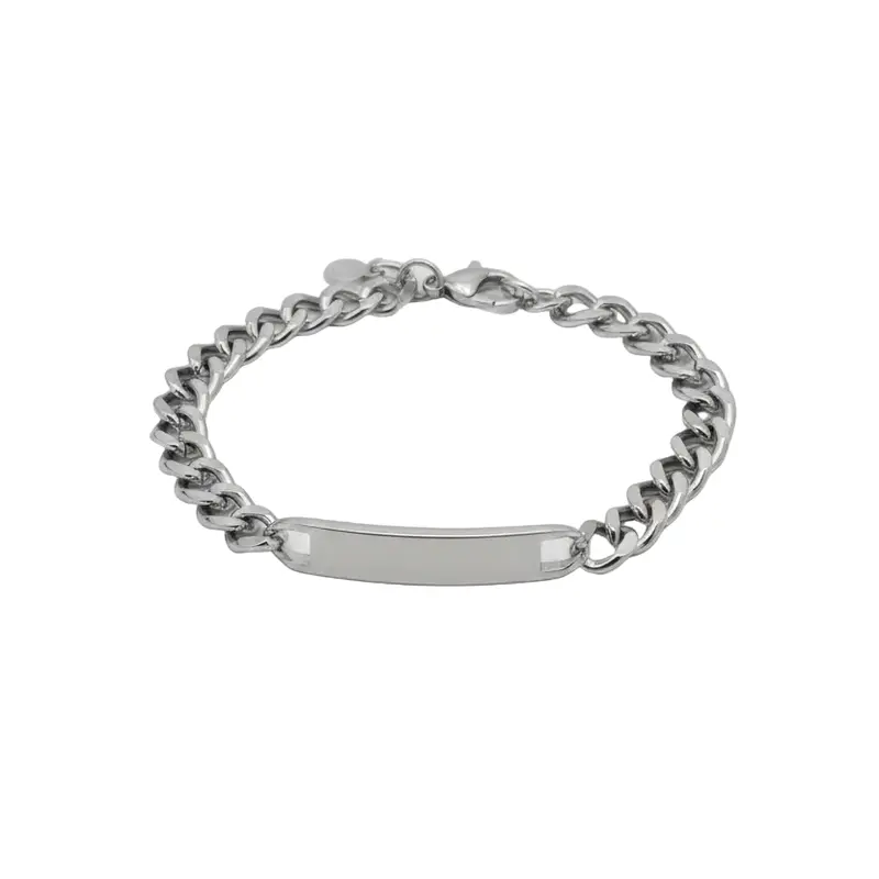 Pulsera tipo esclava de acero inoxidable con placa para grabado acabado plata