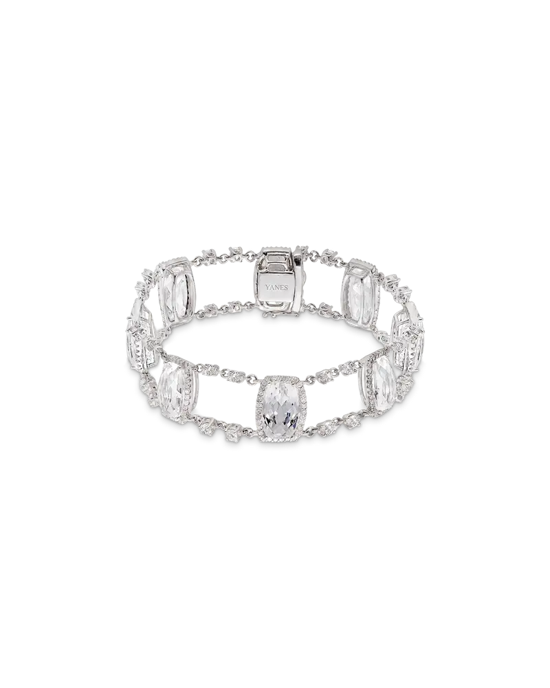Pulsera Victoria topacios blancos y diamantes, oro blanco