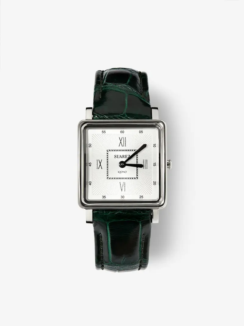 Reloj de acero inoxidable y pulsera de piel, con cristal de zafiro y movimiento de cuarzo