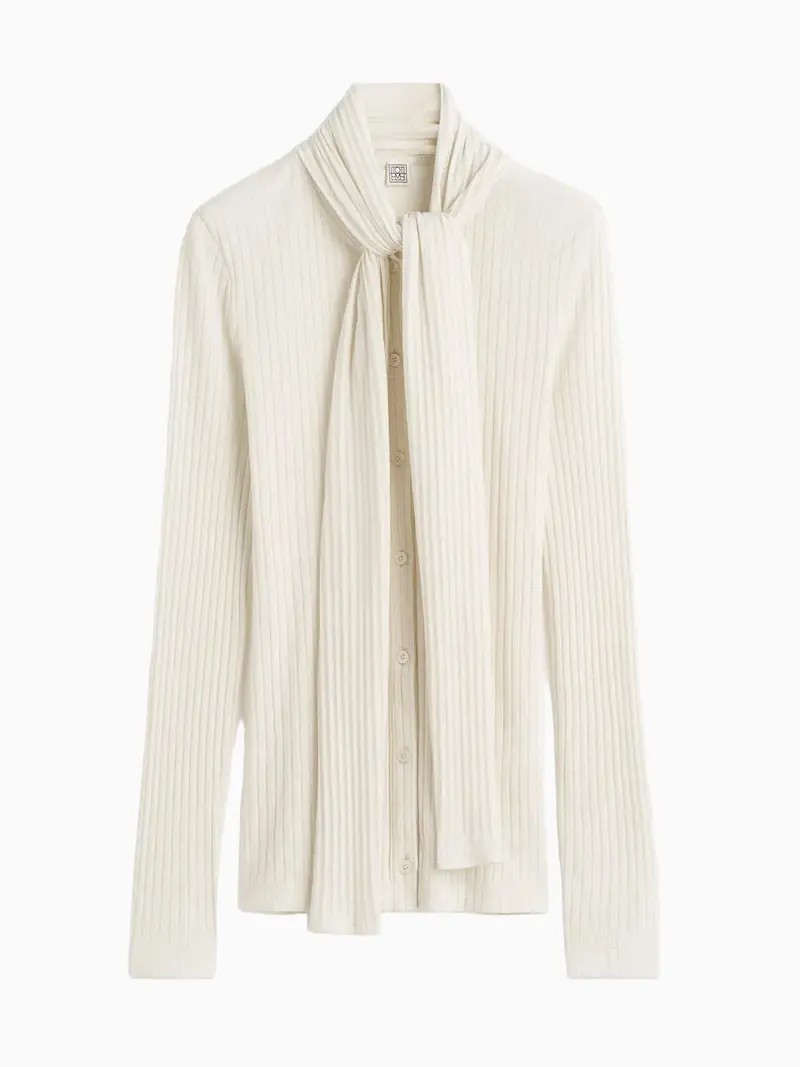 Ribbed bow blouse