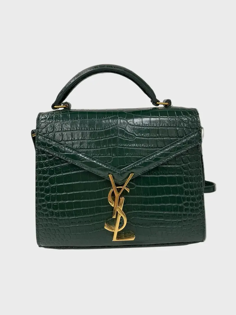Saint laurent cassandra top handle verde efecto cocodrilo
