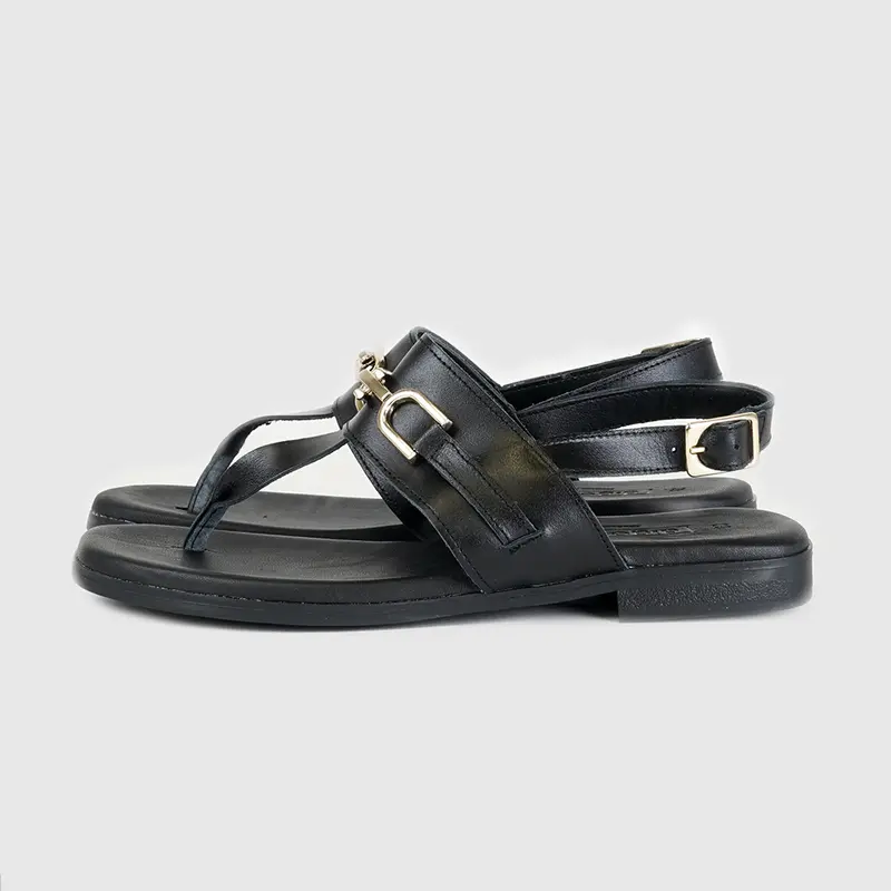 Sandalias planas de mujer de piel negro Sami