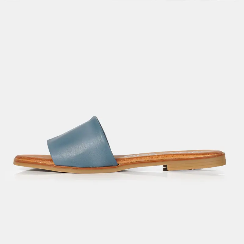 Sandalias planas de piel para mujer azul Alejandra