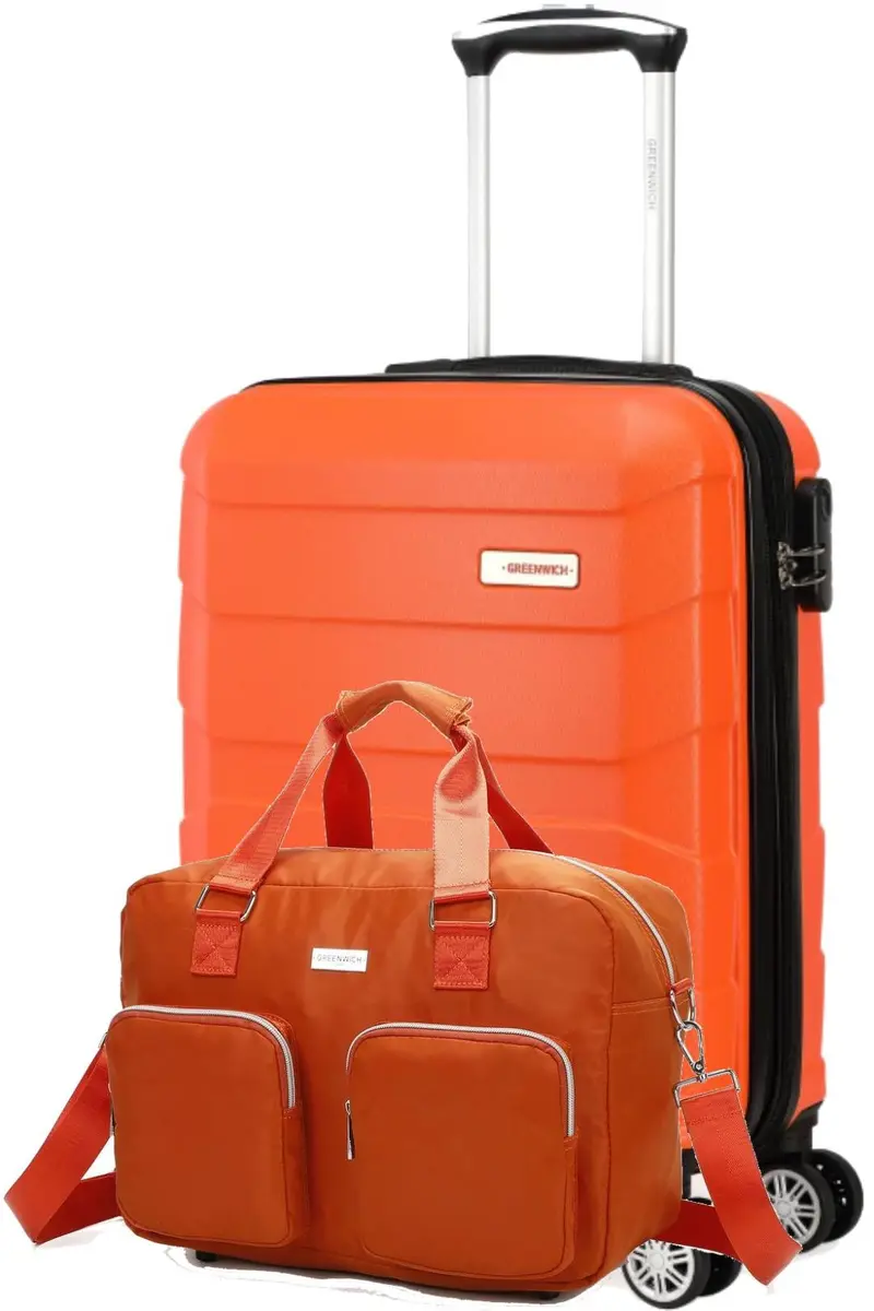 SET DE GREENWICH MALETA DE CABINA EXTENSIBLE BUDAPEST Y BOLSA DE VIAJE BUFON Naranja
