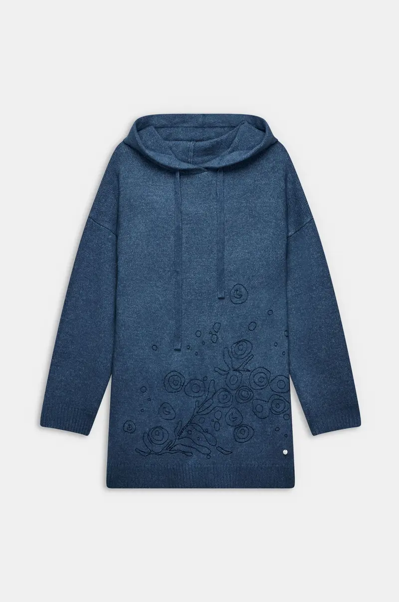 Sudadera azul con capucha y bordado floral
