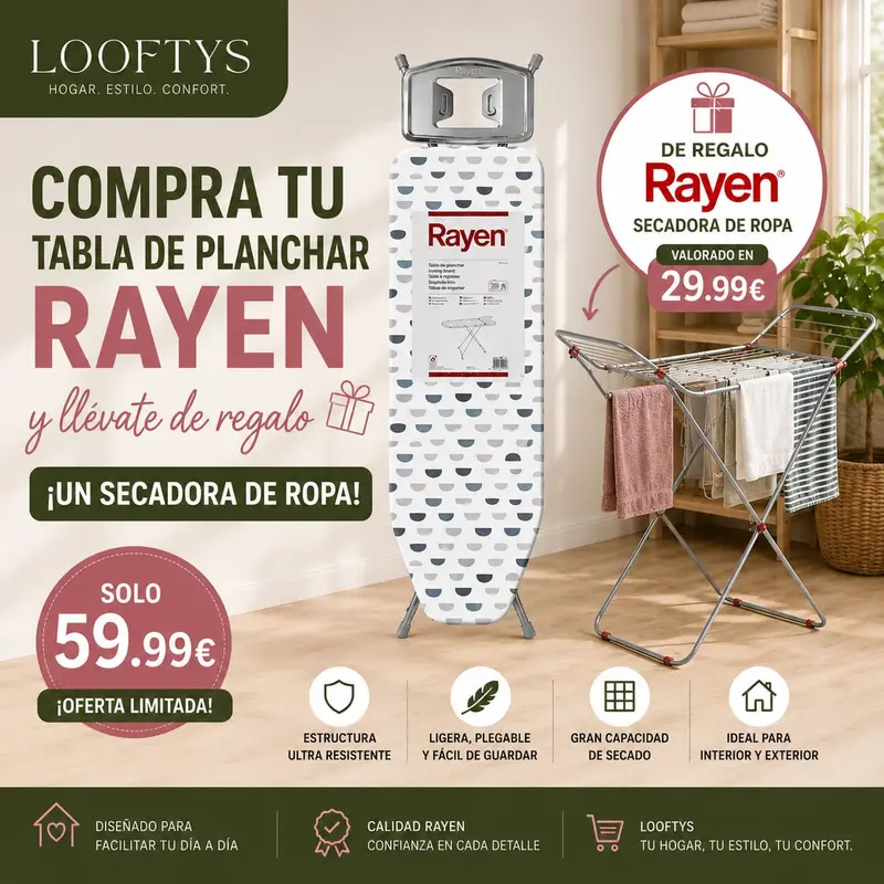 Tabla de Planchar Rayen + Secadora de Ropa de Regalo