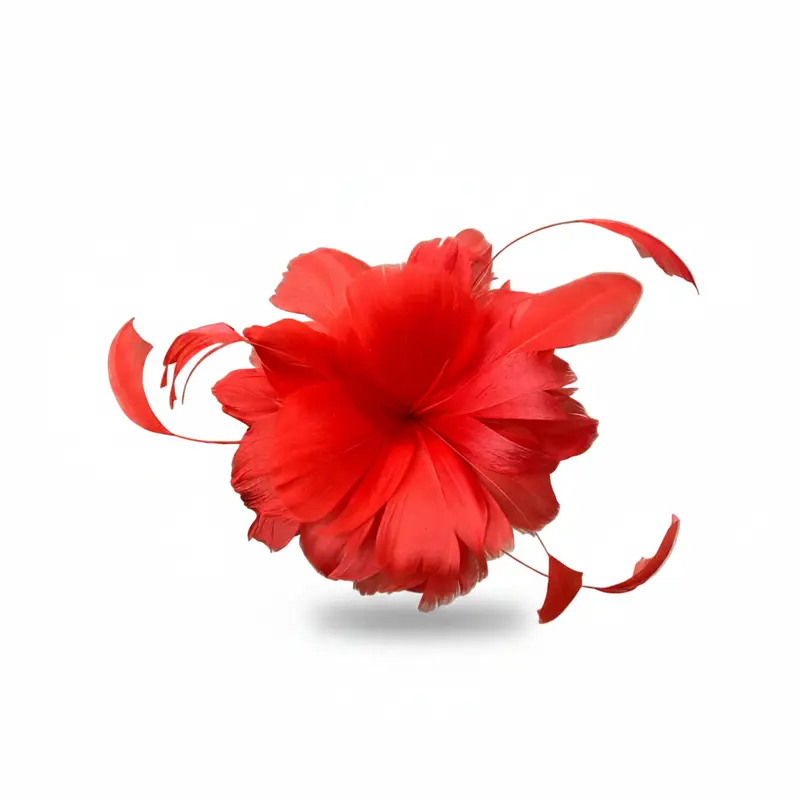 Tocado/broche en forma de flor mediana con hojas tipo pluma en varios colores