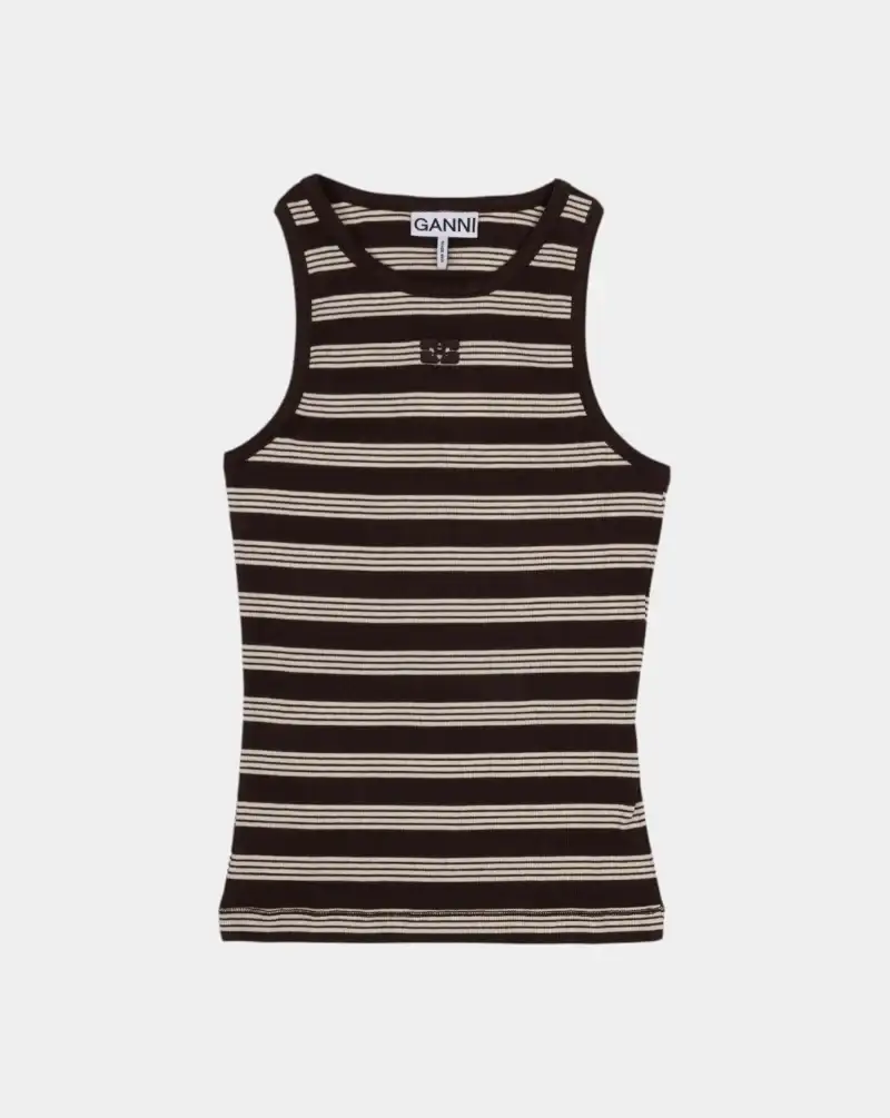 Top Ganni Soft Cotton Rib Tank Top Stripe