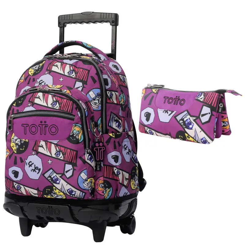 TOTTO Mochila escolar con ruedas Renglones + Estuche Tablero - 1KC Kitsune
