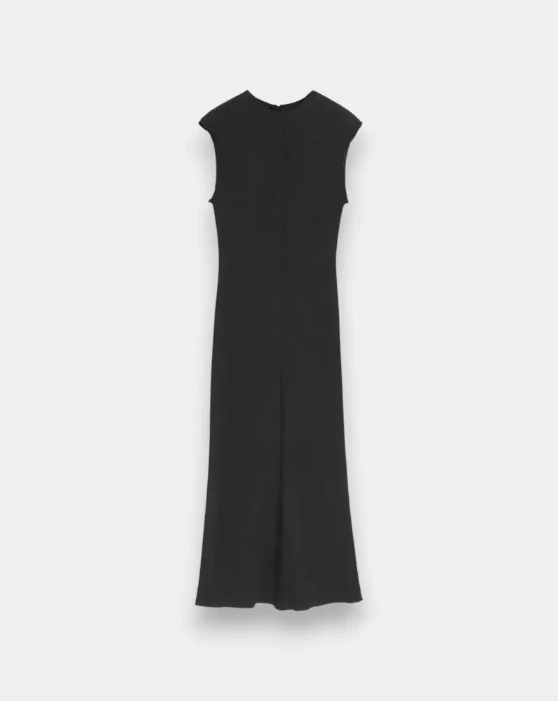 Vestido Ami Paris Black Long Raw Edge Details Dress