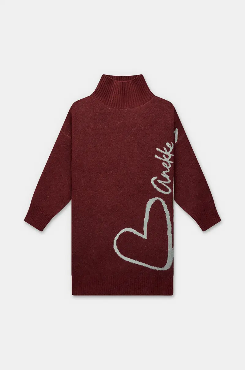 Vestido de punto burdeos con cuello alto