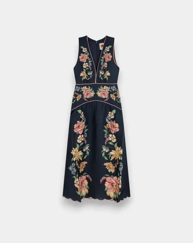 Vestido Farm Rio Maira Floral Dark Blue Midi Dress