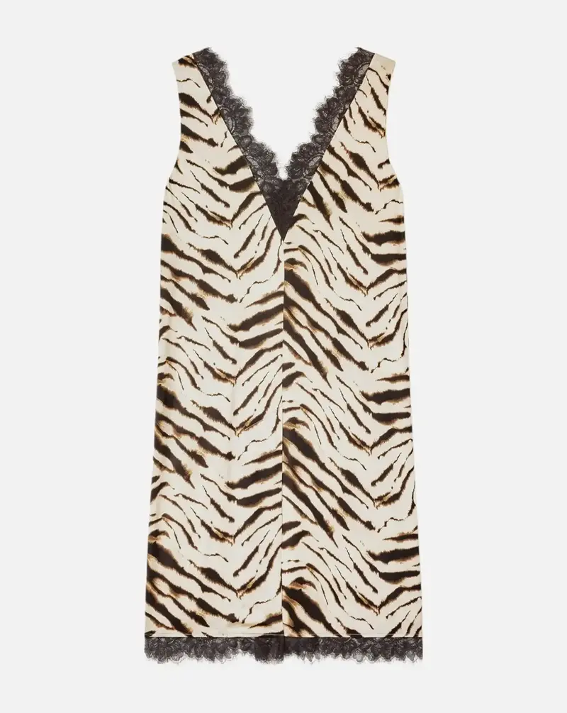 Vestido Ganni Printed Stretch Satin V-neck Midi Dress