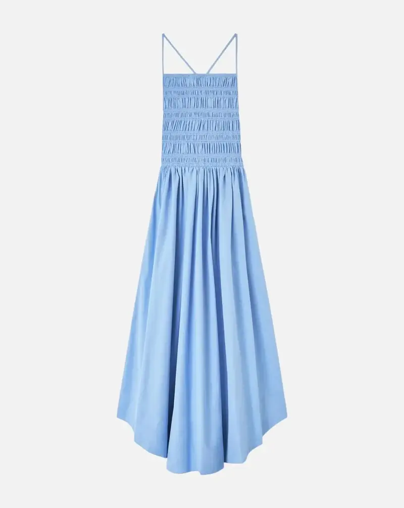 Vestido Ganni Regenerative Cotton Poplin Long Smocked Dress