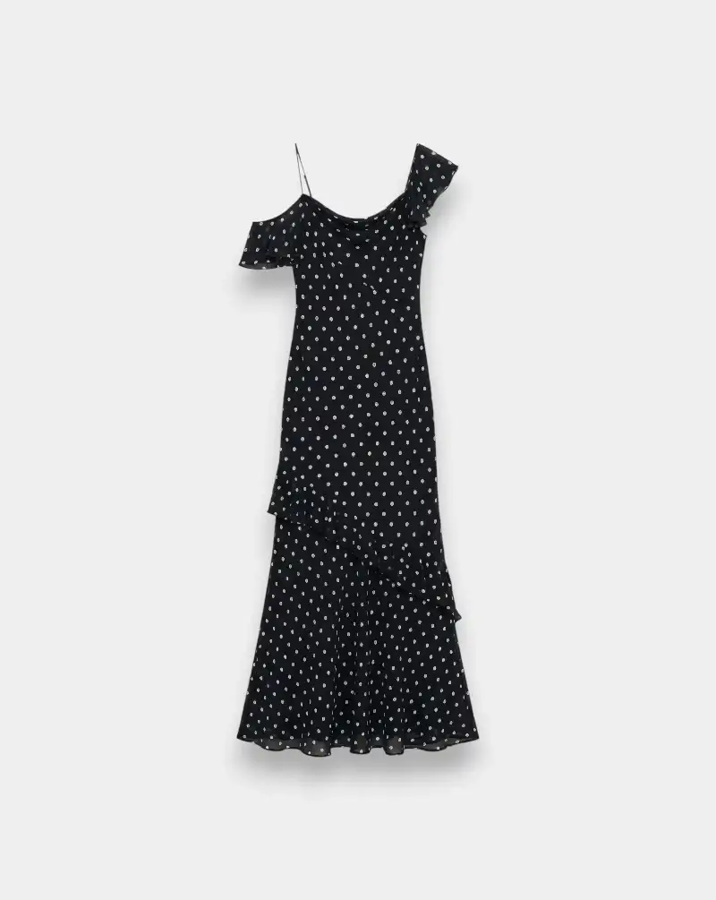 Vestido Self Portrait Black Polka Dot Georgette Maxi Dress