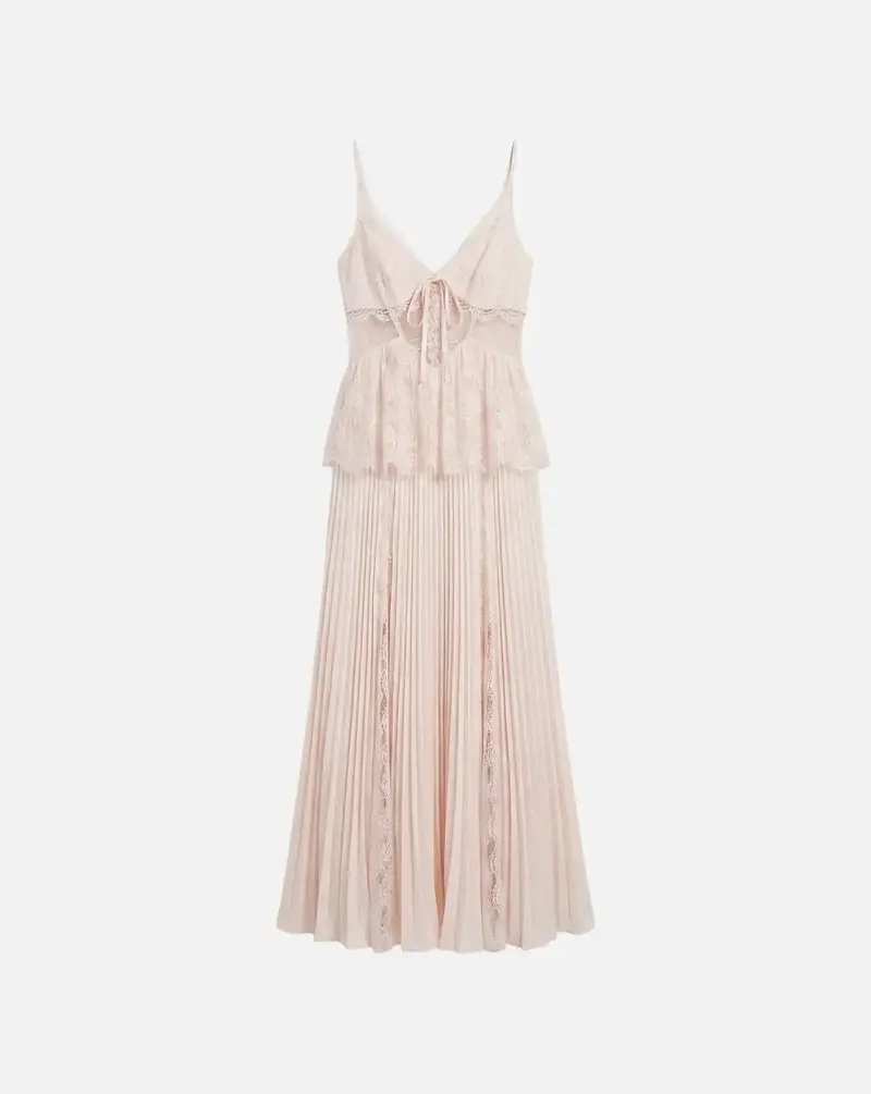 Vestido Self Portrait Blush Satin Lace Midi Dress