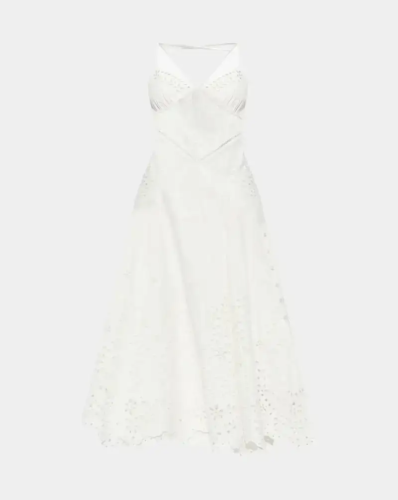 Vestido Self Portrait Cotton Embroidered Mini Dress