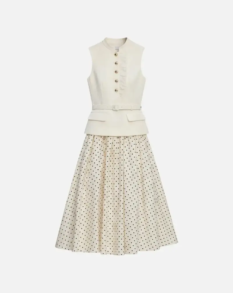 Vestido Self Portrait Cream Boucle Polka Dot Midi Dress