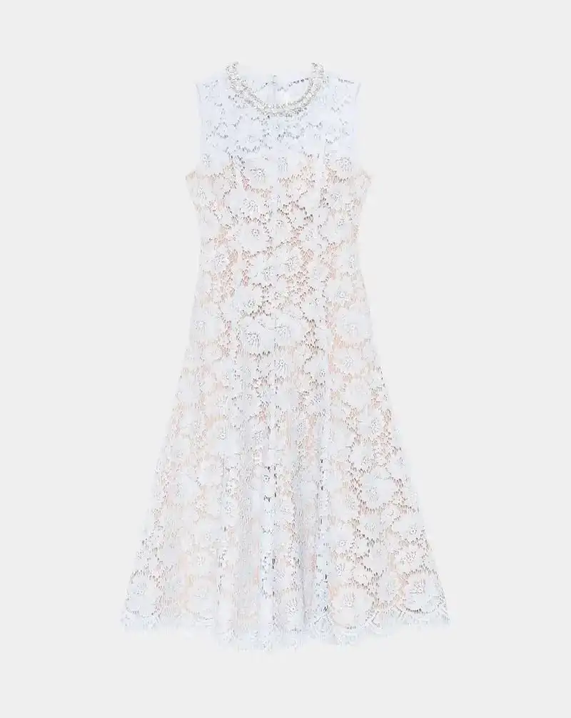 Vestido Self Portrait Fine Lace Pearl Midi Dress
