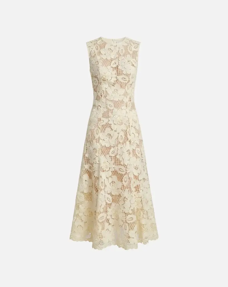 Vestido Self Portrait Yellow Crochet Lace Midi Dress