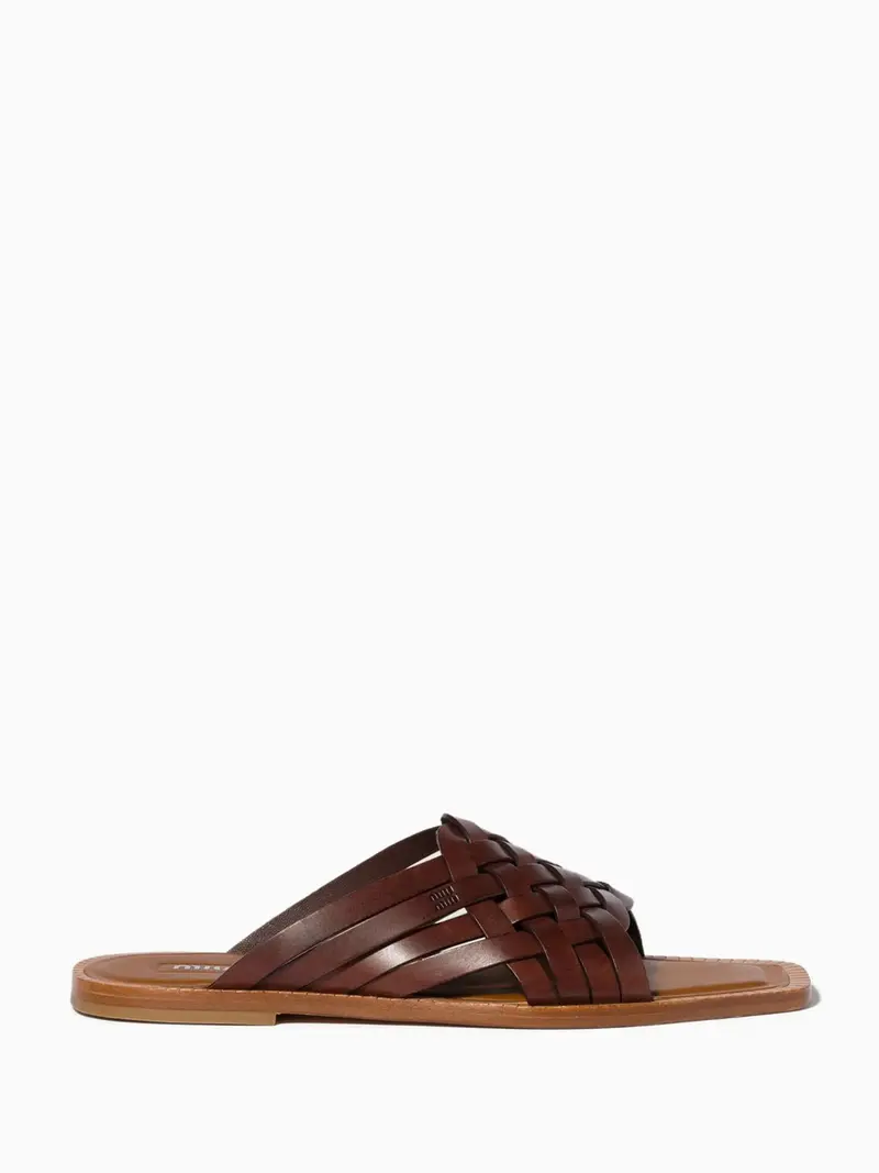 Woven leather slides