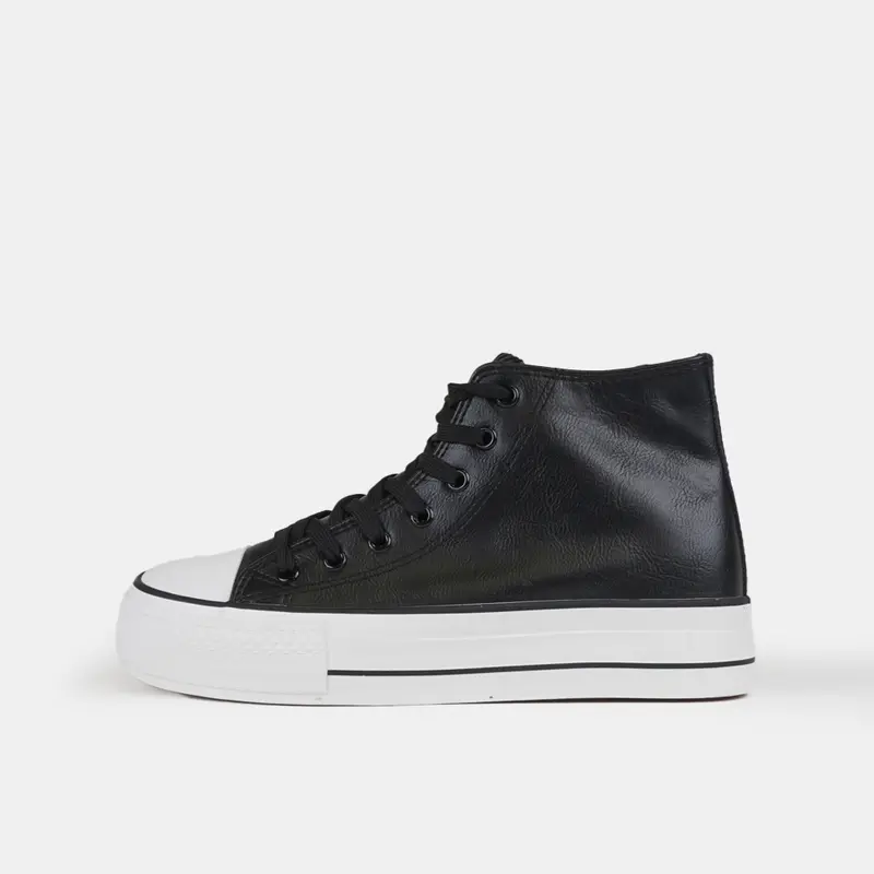 Zapatillas alta con cordones de PU negras Constance