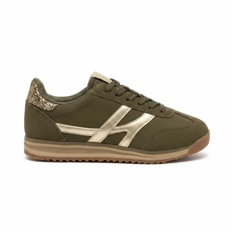 Zapatillas deportivas mujer verde kaki con dorado
