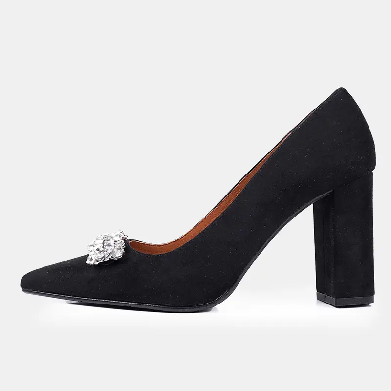 Zapatos con tacón de ante con piedras glamourosas negro Brigitte