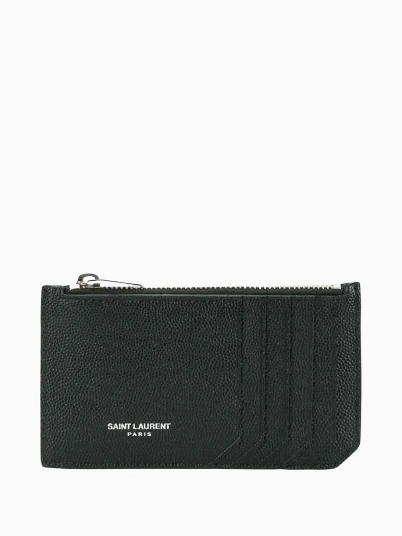 Zipped card case in embossed leather
